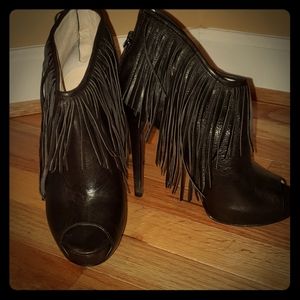 Boutique 9 Leather Fringe Peep Toe Booties